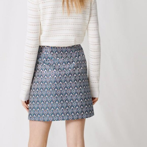 Maje Jako Jacquard Mini Metallic Skirt In Light Blue Women's Size 36 US S - Picture 3 of 12